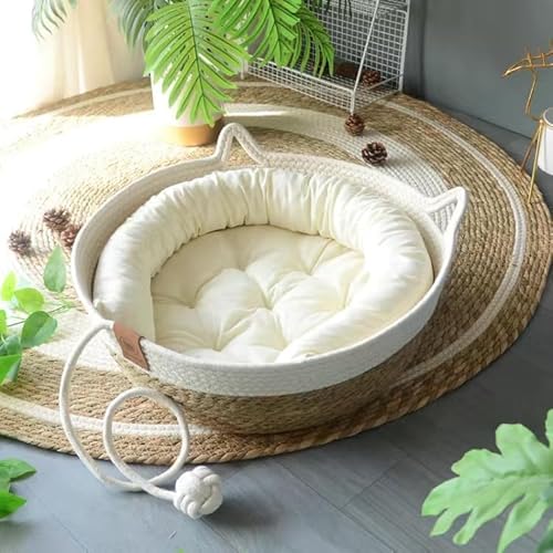 Rukuapid Rattan-Katzenkorbbett mit Baumwollkissen, Weidenkorb mit Katzenspielzeugball, runde Katzenbetten für Indoor-Katzen, gewebtes Katzenschlafnest, atmungsaktives Haustierbett, vier Jahreszeiten, Rukuapid Rattan-Katzenkorbbett mit Baumwollkissen, Weidenkorb mit Katzenspielzeugball, runde Katzenbetten für Indoor-Katzen, gewebtes Katzenschlafnest, atmungsaktives Haustierbett, vier Jahreszeiten, von Rukuapid