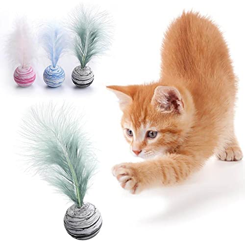 Ruluti Cat Toys Ball 3pcs Cat Toys Bouncy Balls with Feathers for Indoor Interactive Cats Soft Kitten Toys von Ruluti