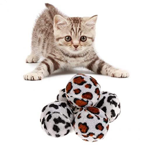 Ruluti Pet Toy Plush Balls 5pcs Leopard Interactive Play Funny Cat Dog Kitten Scratch Toys Squeaky Sound Chew Bite von Ruluti