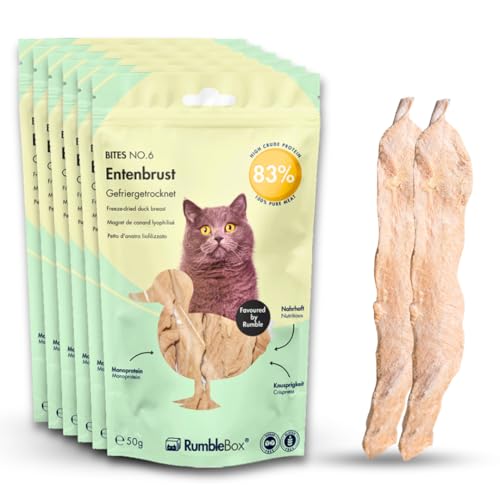 RumbleBox XXL 100% Entenbrust Gefriergetrocknete Katzensnacks, Fleisch im Ganzen ohne Getreide und Zucker für Allergiker, NUR 1 ZUTATEN (Sparbox 6x50g) von RumbleBox