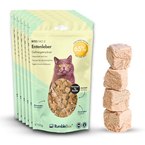 RumbleBox XXL 100% Entenleber Gefriergetrocknete Katzensnacks, Monoprotein Leckerlis ohne Getreide und Zucker für Allergiker, NUR 1 ZUTATEN (Sparbox 6x50g) von RumbleBox