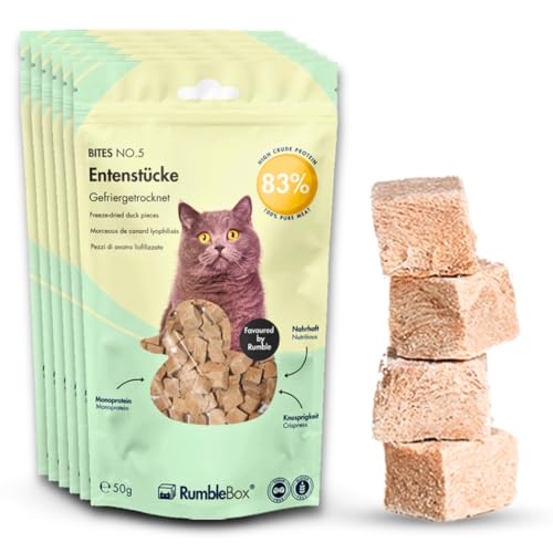 RumbleBox XXL 100% Entenstück Gefriergetrocknete Katzensnacks, Monoprotein Leckerlis ohne Getreide und Zucker für Allergiker, NUR 1 ZUTATEN (Sparbox 6x50g) von RumbleBox