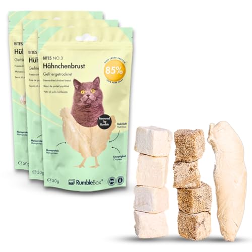 RumbleBox Pur Huhn Sparbox Gefriergetrocknete Hühnerbrust & -stück & -Leber, Monoprotein Leckerlis ohne Getreide und Zucker für Allergiker, NUR 1 ZUTATEN (3x50g) von RumbleBox