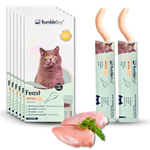 RumbleBox Schleckies mit 70% Huhn & 0% schädliche Zusätze, getreidefrei & zuckerfrei für Allergiker, Gesunde Leckerlis für Katzen mit nur 5 Zutaten (Sparbox XXL 6x75g) von RumbleBox