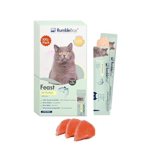 RumbleBox Schleckies mit Thunfisch aus nur 5 Zutaten, getreidefrei & zuckerfrei, Gesunde Leckerlis für Katzen auch für Allergiker (Sparbox XXL 6x75g) von RumbleBox