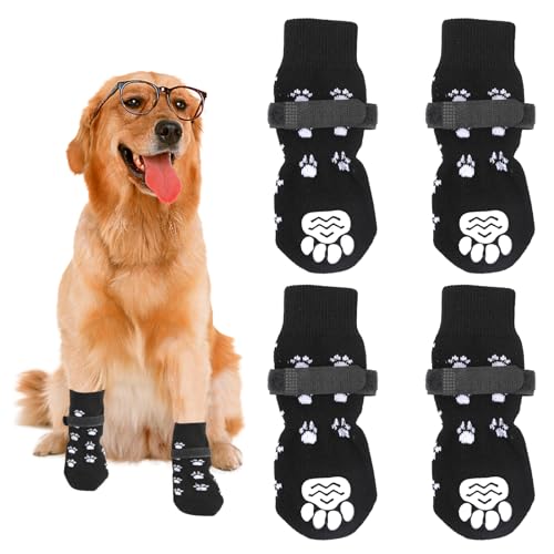4 Stück rutschfeste Socken für Hunde, verstellbare Socken, rutschfest, für Hunde und Katzen, Schuhe für Hunde, verstellbare Träger, Stiefel, Hausschuhe schützen die Pfoten auf dem Boden von Rumgug