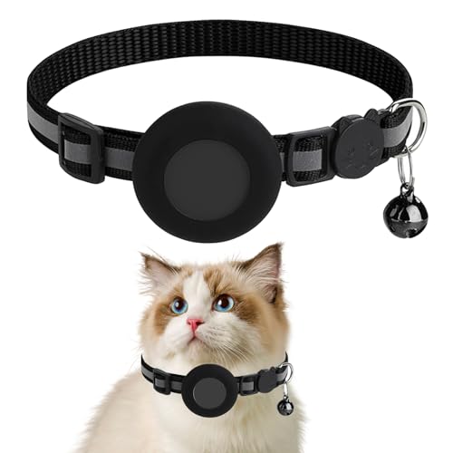 Katzenhalsband mit Halter und Glocke Reflektierendes Kompatibel mit Katzen Tracker Halsband Katze mit Sicherheitsschnalle Größenverstellbar Nylonband Bequem GPS Nicht Inbegriffen (Set A) von Rumgug