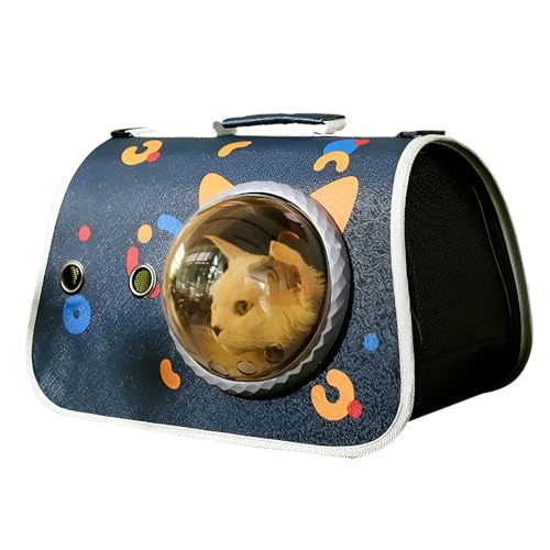 Katzentransportbox Faltbar Katzentasche Transporttasche Katzenrucksack Transport Umhängetasche für kleine bis mittelgroße Katzen und Welpen bis 7 kg (Puffy Blue) von Rumplex