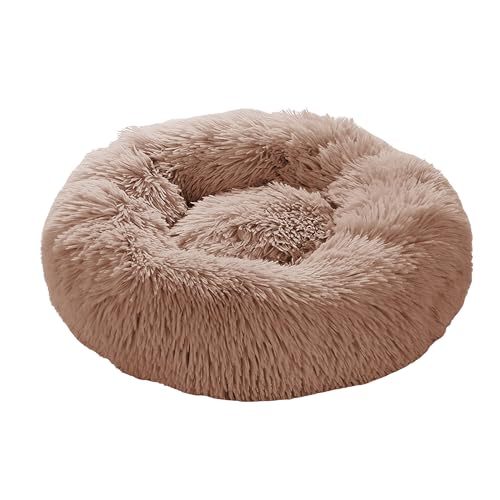 Rumplex Hundebett Fluffy Wolke Donut Kissen Langer Plüsch Rund Waschbarem Niedlich Warme Weiche Haustierbett Katzenbett für Kleine Hunde Katze 40 x 40cm (Braun) von Rumplex