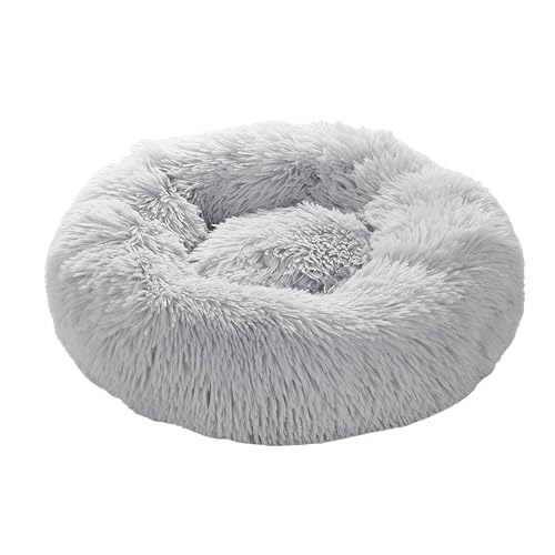 Rumplex Hundebett Fluffy Wolke Donut Kissen Langer Plüsch Rund Waschbarem Niedlich Warme Weiche Haustierbett Katzenbett für Kleine Hunde Katze 40 x 40cm (Grau) von Rumplex