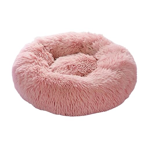 Rumplex Hundebett Fluffy Wolke Donut Kissen Langer Plüsch Rund Waschbarem Niedlich Warme Weiche Haustierbett Katzenbett für Kleine Hunde Katze 40 x 40cm (Rosa) von Rumplex