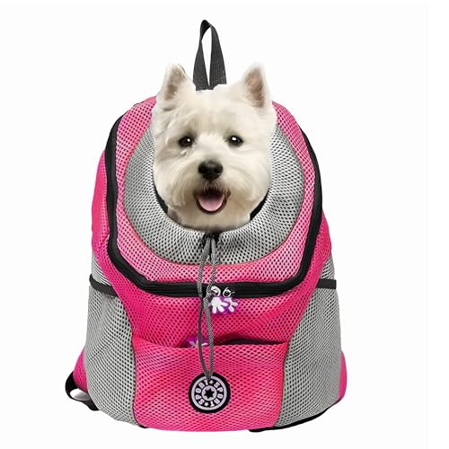 Rumplex Hunderucksack Hunde Transportbox Tragetasche Verstellbarer Haustier Rucksack Welpentasche Atmungsaktivem für Hund Katze bis 10kg für Reisen, Outdoor, Wandern (Rosa) von Rumplex