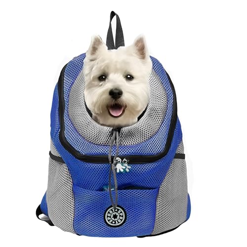 Rumplex Hunderucksack Hunde Transportbox Tragetasche Verstellbarer Haustier Rucksack Welpentasche Atmungsaktivem für Hund Katze bis 10kg für Reisen Outdoor Wandern Blau von Rumplex