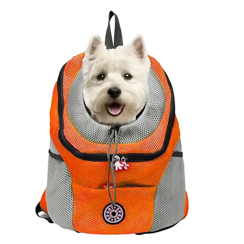 Rumplex Hunderucksack Hunde Transportbox Tragetasche Verstellbarer Haustier Rucksack Welpentasche Atmungsaktivem für Hund Katze bis 5kg für Reisen Outdoor Wandern Orange von Rumplex