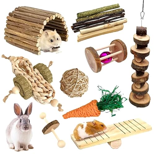 RunFar shop Hamster Kauspielzeug Kauspielzeug Naturholz Kaninchenspielzeug Übung Glockenrolle Zahnpflege Backenzahnspielzeug für Hamster Chinchilla Hasen Meerschweinchen von RunFar shop