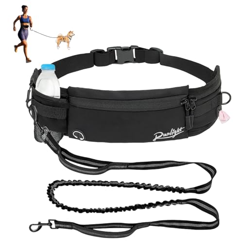 Runlight Hundeleine mit Reißverschluss, doppelt gepolsterte Griffe und strapazierfähige Bungee-Tasche für mittelgroße und kleine Hunde zum Trainieren, Joggen, Wandern, Schwarz von Runlight