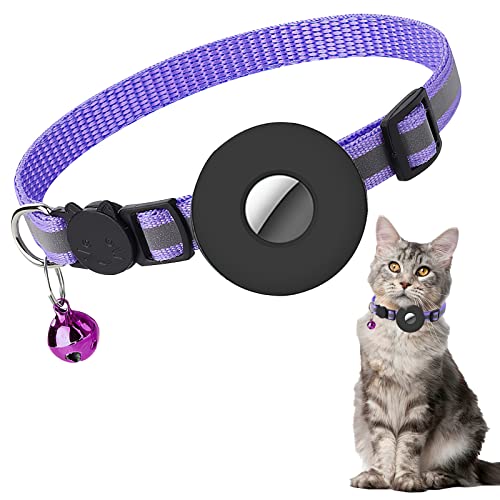 Katzenhalsband für Airtag, Reflektierendes Katzenhalsband mit Glocke und Sicherheitsschnalle, kompatibel für Apple Airtag, Kätzchenhalsband mit Airtag-Halter Wasserdichtem Verstellbar 22–35 cm von Runmeihe