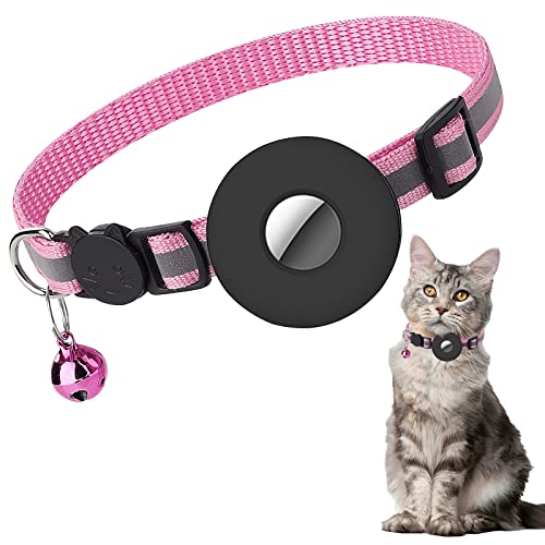 Katzenhalsband für Airtag, Reflektierendes Katzenhalsband mit Glocke und Sicherheitsschnalle, kompatibel für Apple Airtag, Kätzchenhalsband mit Airtag-Halter Wasserdichtem Verstellbar 22–35 cm von Runmeihe