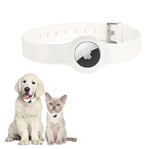 Apple AirTag Hundehalsband, Anti-Verlust, verstellbares Silikon-Airtag Hülle,GPS Tracker Hund Zubehör für kleine, mittelgroße Hunde, Katzen, Haustiere (Hund-Weiß) von Runmeihe