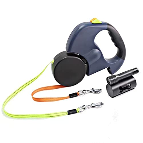 Doppelköpfige einziehbare Hundeleine mit Taschenlampe und Kotbeuteln, 3 m schwere reflektierende Hundeleinen für kleine Hunde oder Katzen bis zu 18 lbs, verwicklungsfreie blaue Hundeleine Doppelköpfige einziehbare Hundeleine mit Taschenlampe und Kotbeuteln, 3 m schwere reflektierende Hundeleinen für kleine Hunde oder Katzen bis zu 18 lbs, verwicklungsfreie blaue Hundeleine von Runmeihe
