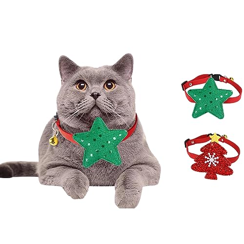 Runstarshow Weihnachtliches Katzenhalsband mit Glöckchen, 2 Stück, Hundehalsband, Schnellverschluss, Sicherheit, weich, für Katzen, Haustiere, Zubehör für Halloween, Weihnachten, Karneval, von Runstarshow