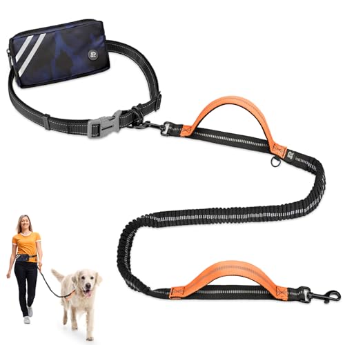 Joggingleine Hunde, Freihändig Laufleine für Hunde, Bauchgurt Hundeleine zum Joggen Laufen Wandern mit Dual Griffe, Reflektierende Nähte von Ruoxzzsu