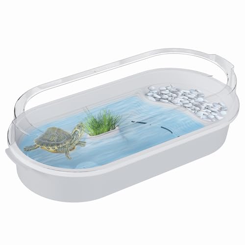Aquatic Turtle Tank – Transparenter Tank für Babyschildkröten – Sonnenplattformen, Desktop-Schildkröten-Lebensraum, 4 multifunktionale Bereiche für Krebse, Krabben, kleine Reptilien von Rurunklee