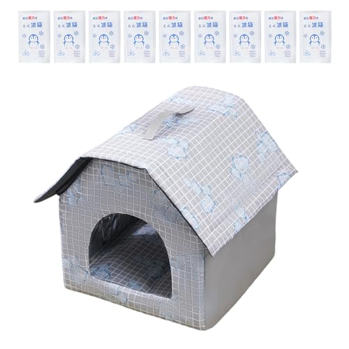Kühlendes Katzenhaus | Klimatisiertes Katzenhaus – Klappbett mit 9 Kühlakkus, wasserdicht für vier Jahreszeiten, große Rassen, Haustierbox, Welpen, Innenboden von Rurunklee