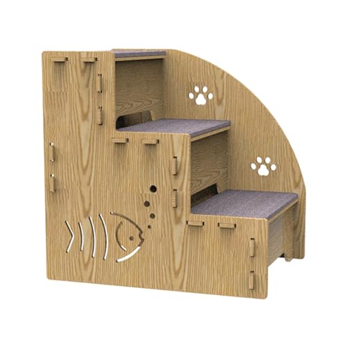 Rurunklee Haustiertreppe für kleine Hunde,Hundetreppe für Hochbetten | 3-Stufen-Haustiertreppe aus Holz für Hunde - Haustierrampen, Treppen, Hundetreppen, geeignet für kleine Hunde, Katzen und andere von Rurunklee