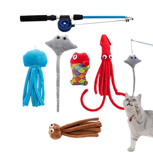 Rurunklee Katzen-Angelrute – Cartoon-einziehbares Katzenspielzeug, Katzenanreicherung und Übungsspielzeug für gelangweilte Indoor-Katzen und Kätzchen von Rurunklee