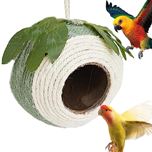 Rurunklee Kokosnussschale Vogelnest Haus Kokosnusshaus für Vögel - Natürliche Kokosnussschale Vogelhaus Hütte, Handgewebtes Vogelnest für Papageien, Schwalbe, Conures, Spatz von Rurunklee