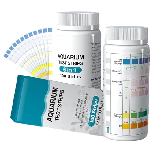 Rurunklee Wassertest für Aquarien, 100 Teststreifen für Aquarien, 6 in 1, für Gesamthärte, Carbonat, pH, Nitrat, Chlor von Rurunklee