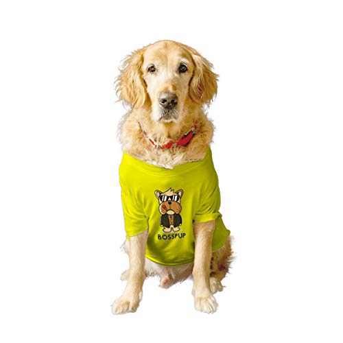 Ruse,Basic Summer Dog T-Shirt BOSSPUP bedrucktes Haustier-Rundhalsausschnitt, halbe Ärmel, Geschenk für Hunde (gelb)/groß (voll gewachsenes Desi/Stray, Dobermann usw.) von Ruse