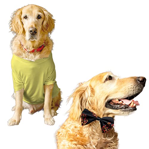 Ruse Basic Sommer Hund T-Shirt Solid Pets Rundhals & Schwarz Floral Baumwolle Printed Bow Tie Halbe Ärmel Party Kleid Set/Bekleidung/Kleidung/T-Shirts Geschenk für Hunde.XXL von Ruse
