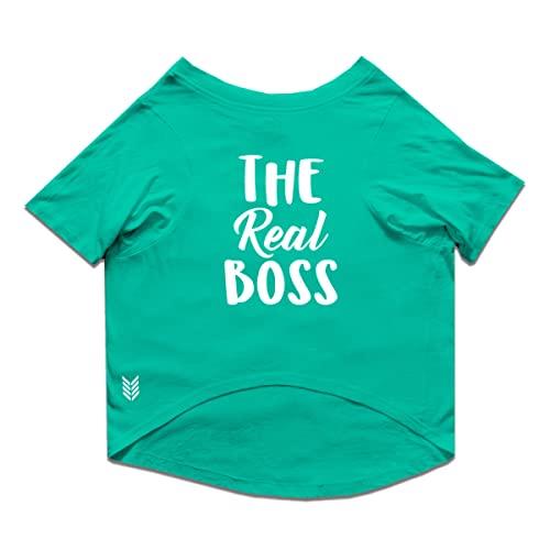 Ruse - Basic Sommer-Hunde-T-Shirt, The Real Boss Printed Pets Rundhalsausschnitt, halbe Ärmel, Shirt/Bekleidung/Kleidung/Tees Geschenk für Hunde (Aqua Green), XL von Ruse