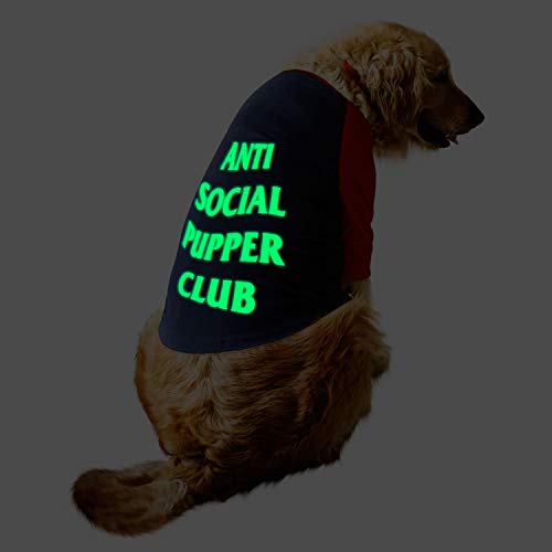 Ruse - Pet Clothes ASPC Glow in the Dark Printed Full Sleevess Round Neck Raglan Dog Streetwear T-Shirt/Tees Apparel for Dogs./Small (Apso, Shih Tzu etc.) - Navy/Red von Ruse