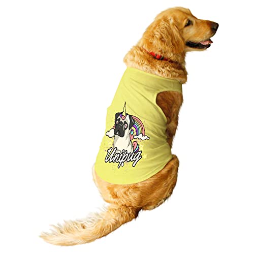 Ruse - Pets UniPug bedruckte Rundhalsausschnitt, ärmellos, Sommer-Hundeweste/Tank-T-Shirt/T-Shirt/Bekleidung/Kleidung, Geschenk für kleine und große Hunde (Zitronengelb) XXS von Ruse
