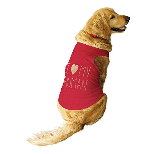 Ruse - Sommer-Hunde-T-Shirt "I Love My Human Foil Edition", bedruckt, Rundhalsausschnitt, ärmellos, Tank/Tees/Bekleidung/Kleidung für Hunde, Mohnblumenrot/Gold/X-Small (neugeborener Welpen) von Ruse
