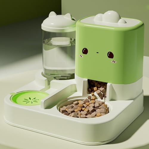 2 in 1 Automatischer Katzenfutterspender Wasser und Katzenfutter Futterspender mit Wasserfilter Tierfutterspender (Grün) von Rutaqian