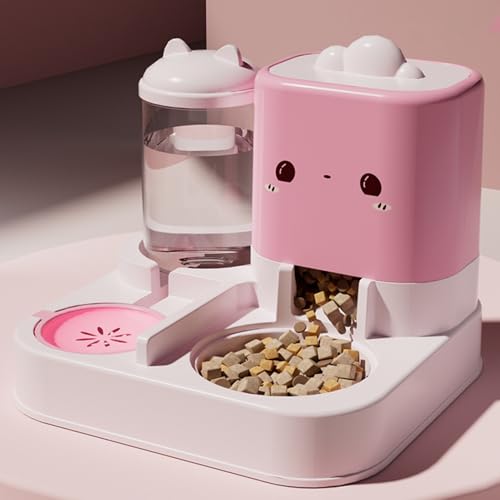 2 in 1 Automatischer Katzenfutterspender Wasser und Katzenfutter Futterspender mit Wasserfilter Tierfutterspender (Rosa) von Rutaqian