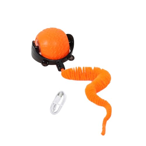 IMoving Katzenspielzeug mit Schwanz, wiederaufladbar, interaktives Spielzeug für Indoor-Katzen, wiederaufladbar, interaktiver Ball mit 3 Modi, automatischer Standby, interaktive Übung, Orange von Rutaqian