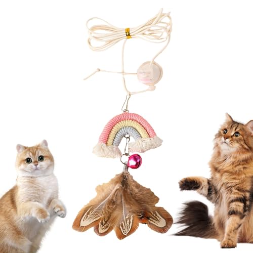 Ruwshuuk Feder-Katzenspielzeug – Interaktives Katzentürspielzeug, einziehbares Katzenfederspielzeug mit Glocke, zum Aufhängen an der Tür, Spielzeug für Indoor-Katzen Ruwshuuk Feder-Katzenspielzeug – Interaktives Katzentürspielzeug, einziehbares Katzenfederspielzeug mit Glocke, zum Aufhängen an der Tür, Spielzeug für Indoor-Katzen von Ruwshuuk