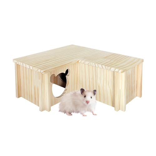 Ruwshuuk Hamsterhaus aus Holz, Hamsterversteck mit Mehreren Kammern,3-Zimmer-Versteck für große Hamster mit Mehreren Kammern | Mehrkammer-Hamsterhaus, Labyrinth, Hamsterhaus aus Holz für von Ruwshuuk