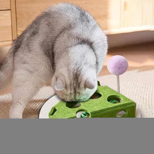 Ruwshuuk Puzzle Feeder Katze,Käseförmiges Katzenspielzeug Mit Futterfunktion - Leckerlispiel Mit Angelstab Glöckchen Ball Für Kleine Große Katzen Drinnen Draußen Boden von Ruwshuuk