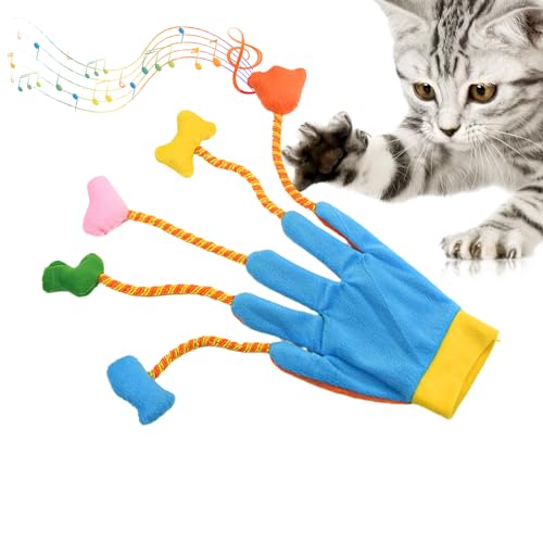 Ruwshuuk Teaser-Handschuhe für Katzen,Katzen-Teaser-Handschuhe | Plüschtiere Katzenspielzeug Teaser Handschuhe,5-Finger-Katzenspielzeug mit Glöckchen, Kätzchenspielzeug, Plüschhandschuhe für Katzen, von Ruwshuuk