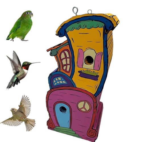 Ruyeiig Hölzerne Vogelhäuser Für Draußen,Zierliche Vogelhäuser | Wetterfestes Handgefertigtes Blockhaus Mit Aufstellstange Für Wohnraum Deko Und Gartenzaun von Ruyeiig