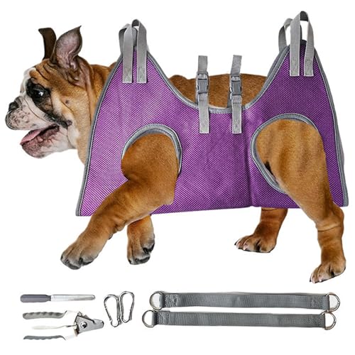 Rwigeboo Hundepflege -Hängematte mit starken Mittelgurten, praktische Hängematte mit Nagelhängematten mit Klippern, Nagelfeile für zusätzliche Sicherheit, Purpledog -Pflege von Rwigeboo