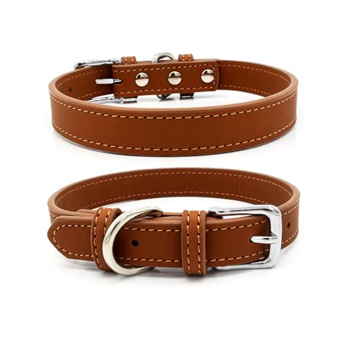 Verstellbar Hundehalsbänder Braun, Weich Langlebig Hundehalsband aus Leder für kleine Hunde von Rwoythk
