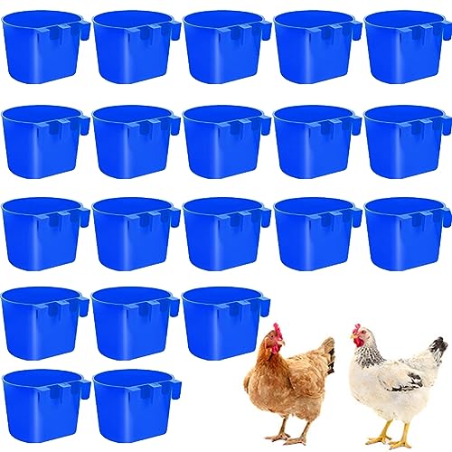 Rxsdeni Hängender Futterspender für Hühner, 20 Stück, Wasserbecher, Kunststoffkäfigbecher für Hühner, Tauben, Kaninchen, Geflügel (blau) von Rxsdeni