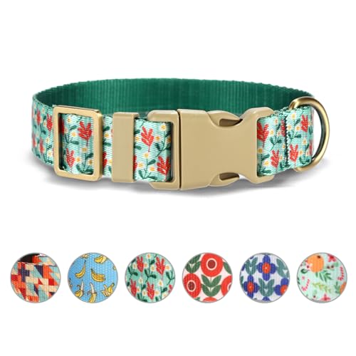 Rychif Hundehalsband, Blumenmuster, niedliches Hundehalsband, verstellbar, weiches Nylon, Haustierhalsband für kleine Welpen, Jungen, Mädchen, Hunde (XS, Cyanblumen) von Rychif